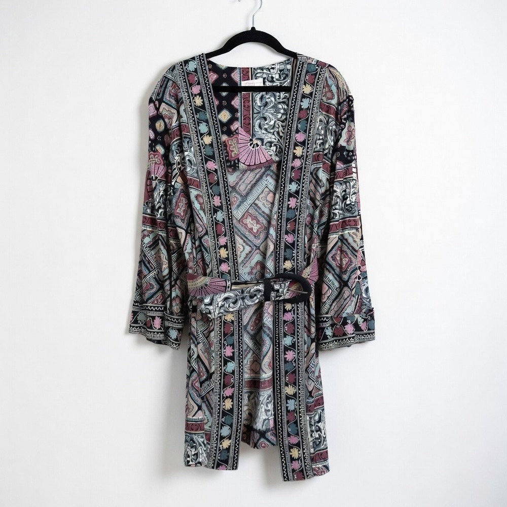Lady Carol of New York Vintage Geometric Baroque Print Belted Cardigan Jacket M
